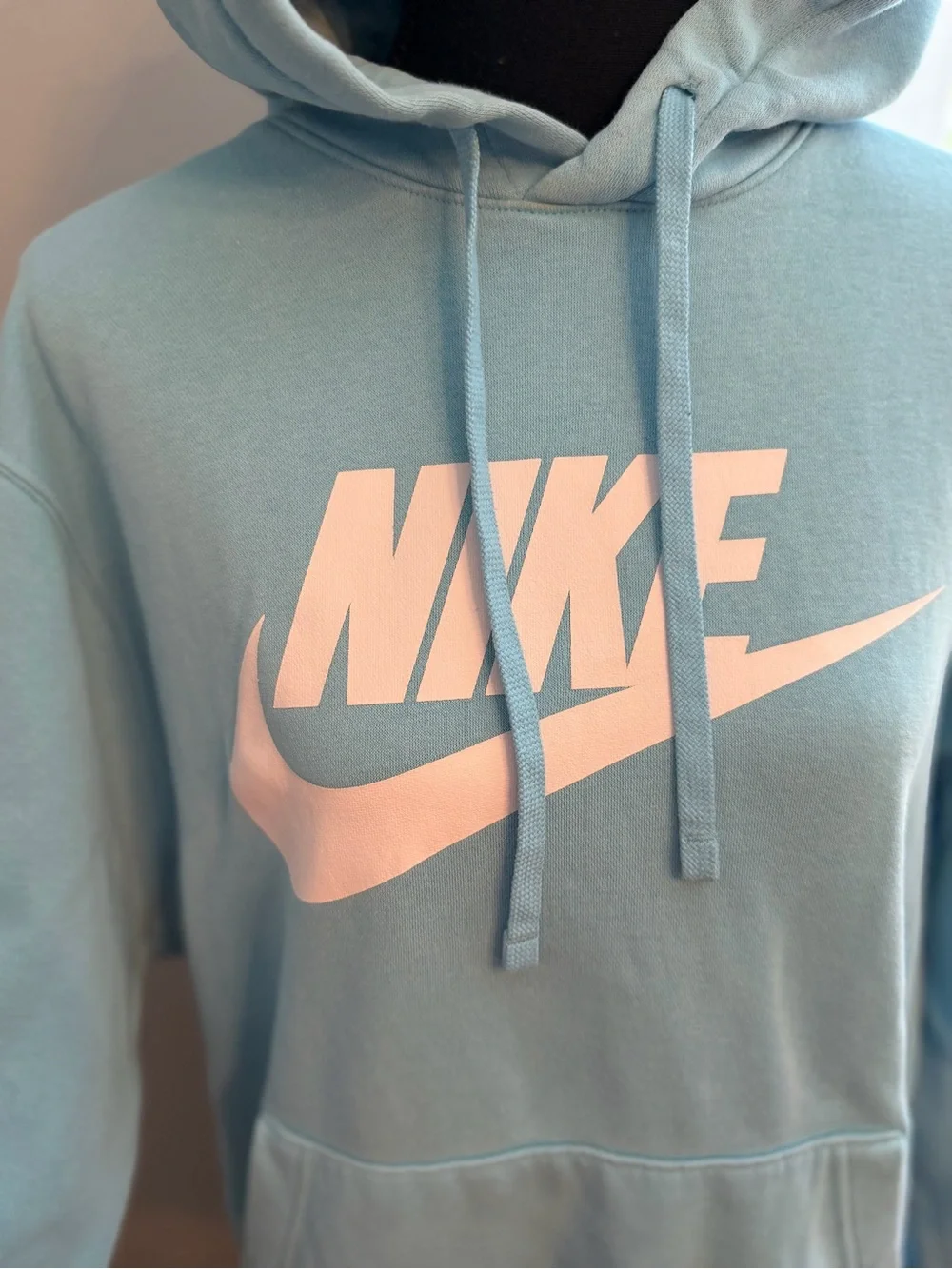 Nike Men's Light Blue Pullover Hoodie with White Logo